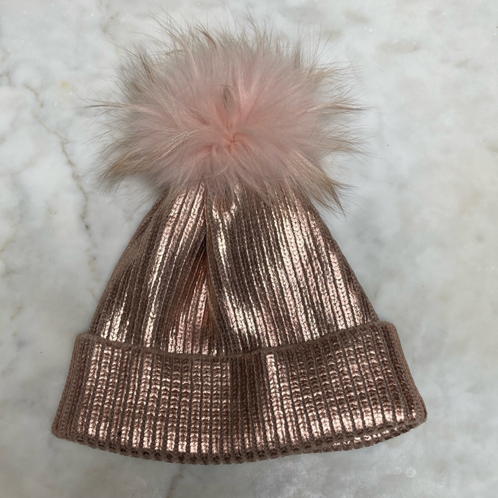 Adrienne Landau Fox Metallic Pink Beanie